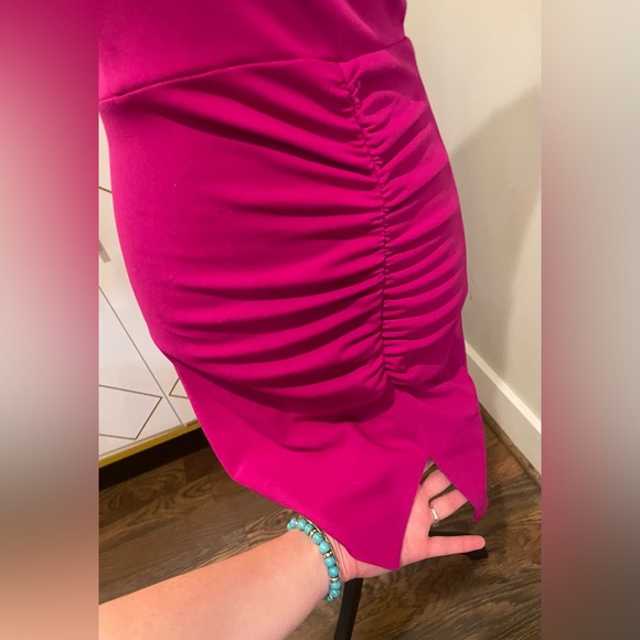 Deep V Neck Pink Cutout Strappy Ruched Slit Dress Size 3 By Morgan & Co. - Picture 10 of 10